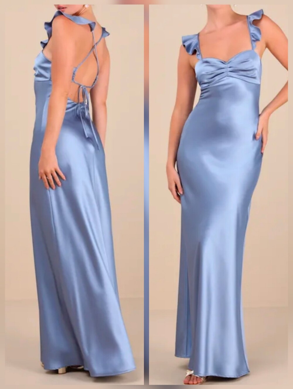Lulus Exuberant Luxury Periwinkle Satin Ruffled Lace-Up Maxi Dress - Size XS